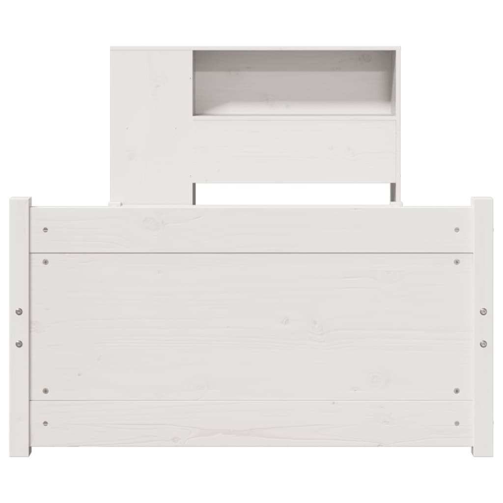 vidaXL Pat cu bibliotecă fără saltea, alb, 75x190 cm, lemn masiv pin vidaXL Pat cu bibliotecă fără saltea, alb, 75x190 cm, lemn masiv pin