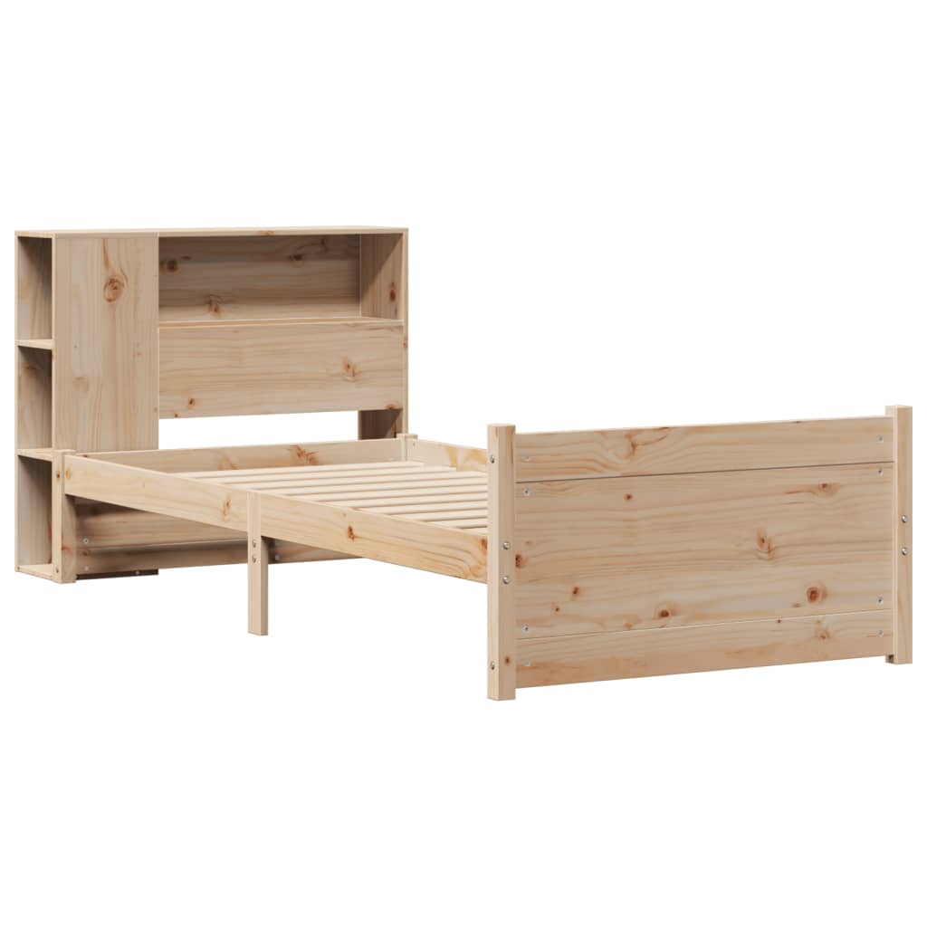 vidaXL Pat cu bibliotecă fără saltea, 90x190 cm, lemn masiv de pin vidaXL Pat cu bibliotecă fără saltea, 90x190 cm, lemn masiv de pin