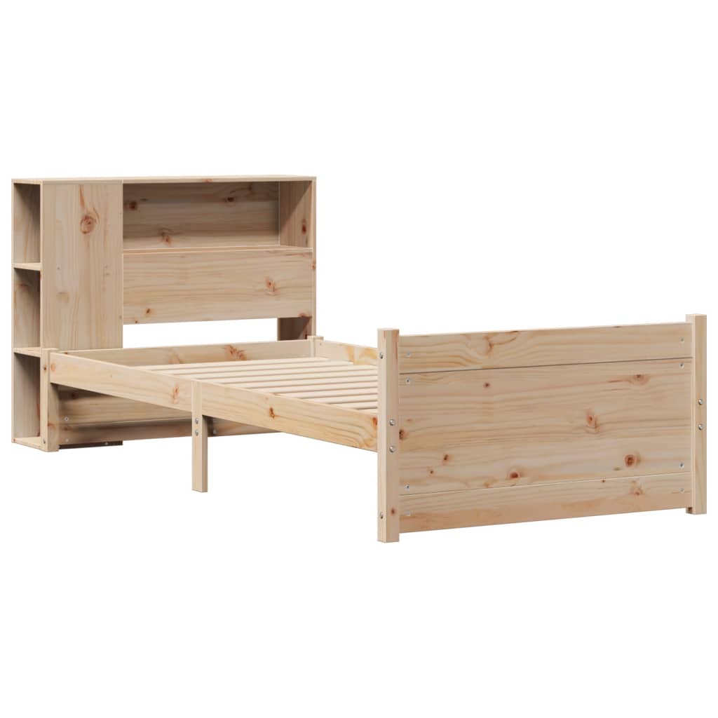 vidaXL Pat cu bibliotecă fără saltea, 90x200 cm, lemn masiv pin vidaXL Pat cu bibliotecă fără saltea, 90x200 cm, lemn masiv pin