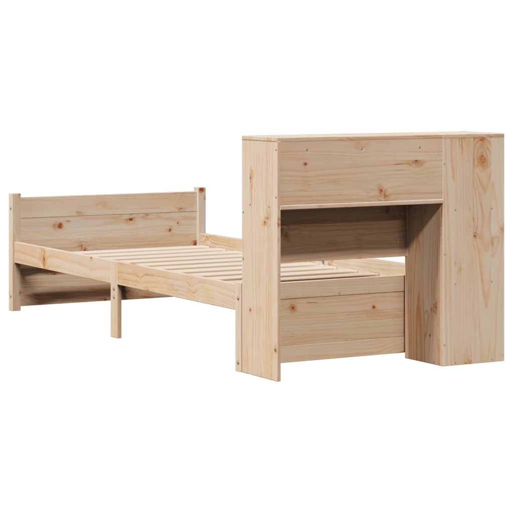 vidaXL Pat cu bibliotecă fără saltea, 90x200 cm, lemn masiv pin vidaXL Pat cu bibliotecă fără saltea, 90x200 cm, lemn masiv pin