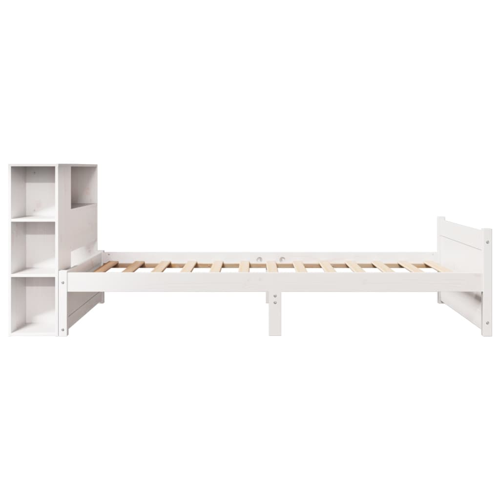 vidaXL Pat cu bibliotecă fără saltea, alb, 100x200 cm, lemn masiv pin vidaXL Pat cu bibliotecă fără saltea, alb, 100x200 cm, lemn masiv pin