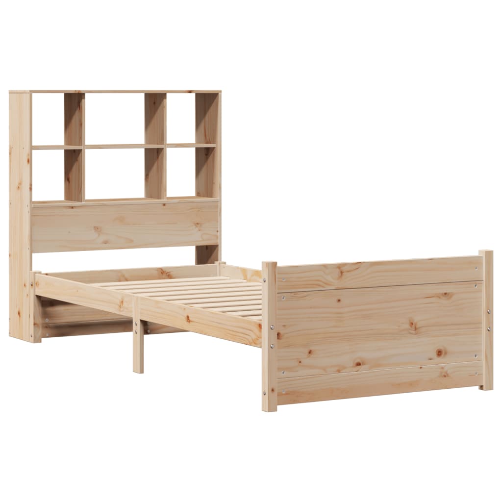 vidaXL Pat cu bibliotecă fără saltea, 90x190 cm, lemn masiv de pin vidaXL Pat cu bibliotecă fără saltea, 90x190 cm, lemn masiv de pin
