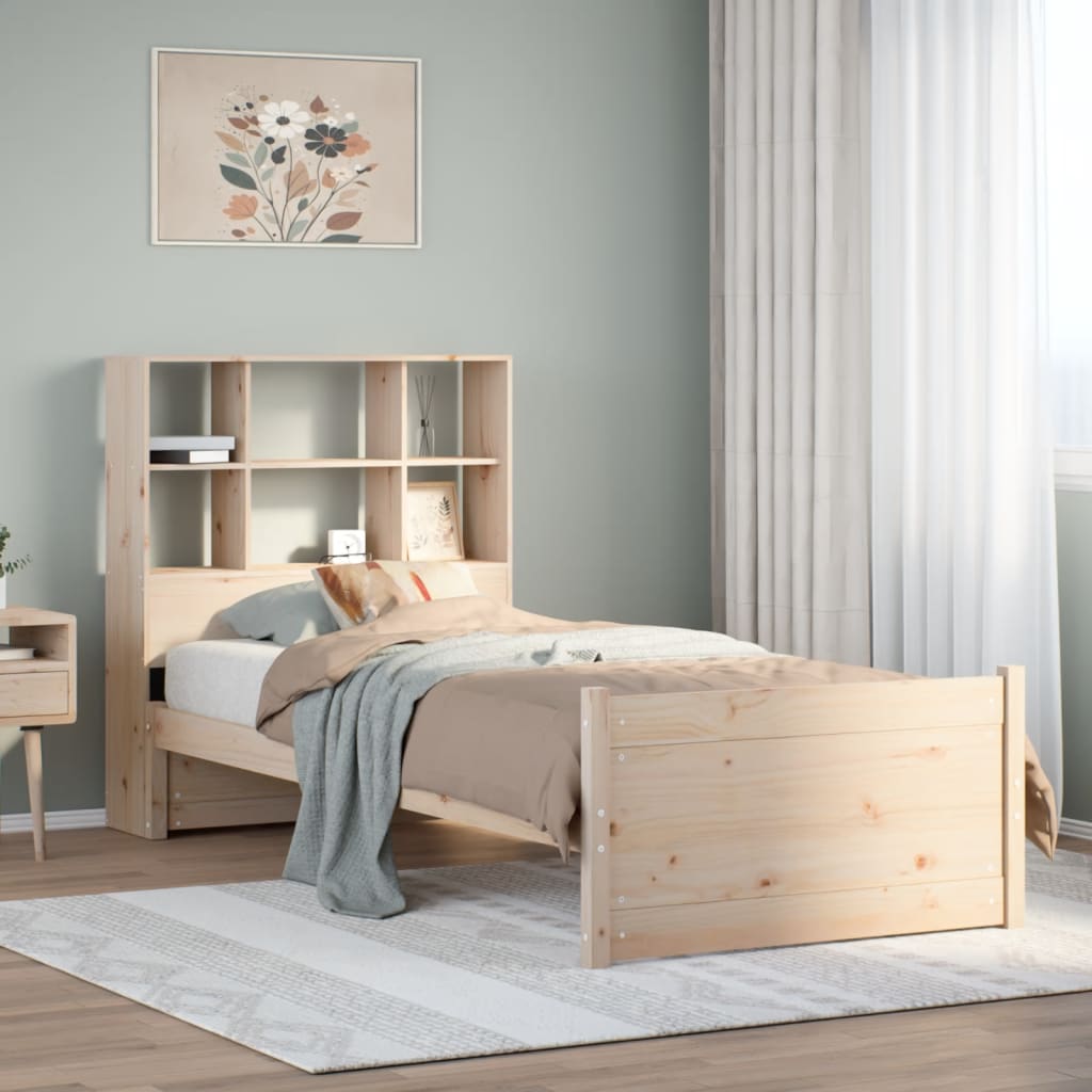 vidaXL Pat cu bibliotecă fără saltea, 90x190 cm, lemn masiv de pin vidaXL Pat cu bibliotecă fără saltea, 90x190 cm, lemn masiv de pin