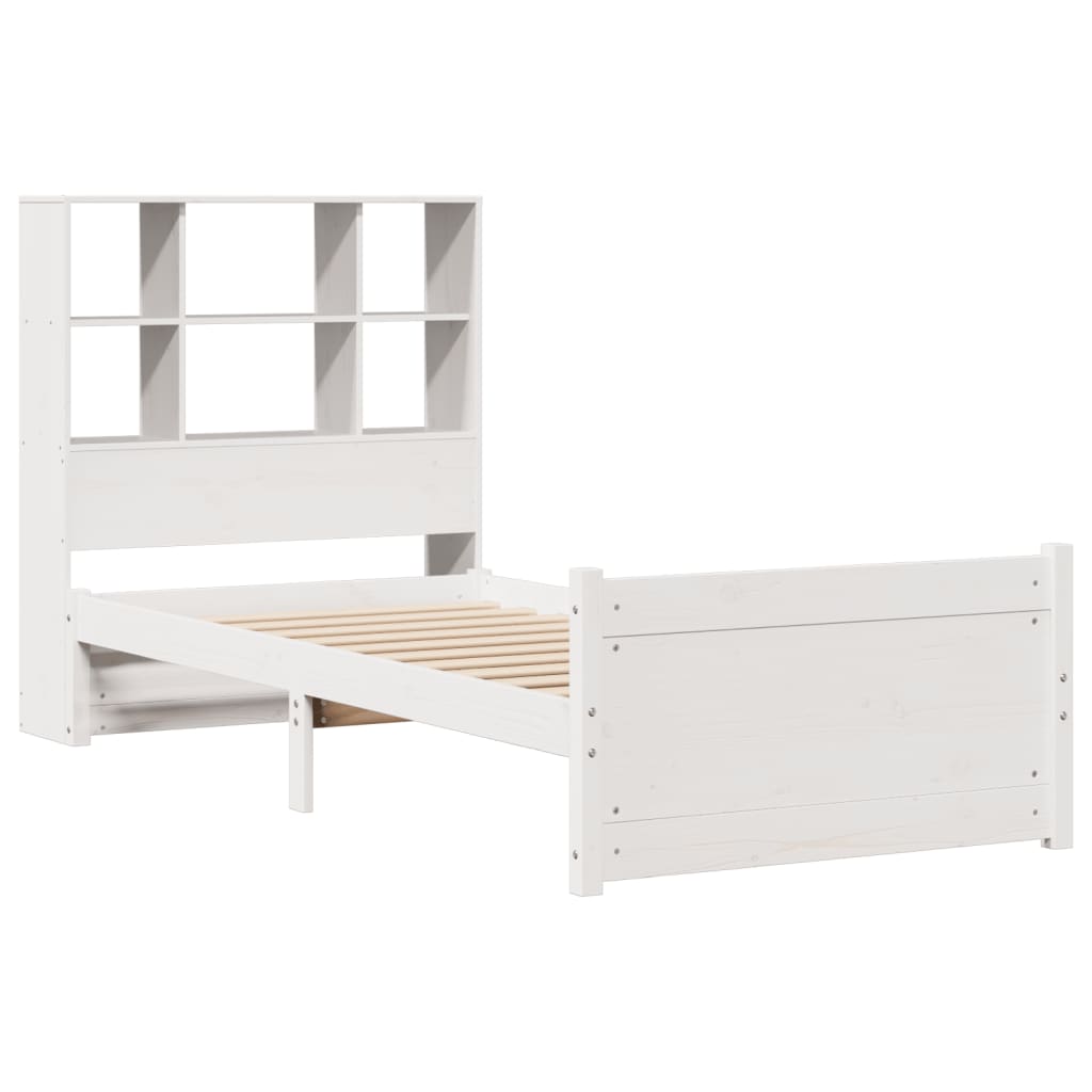 vidaXL Pat cu bibliotecă fără saltea, alb, 90x190 cm, lemn masiv pin