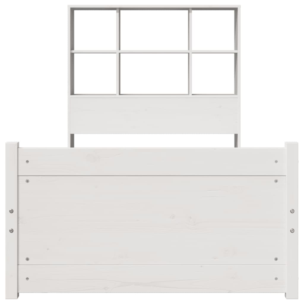 vidaXL Pat cu bibliotecă fără saltea, alb, 90x190 cm, lemn masiv pin