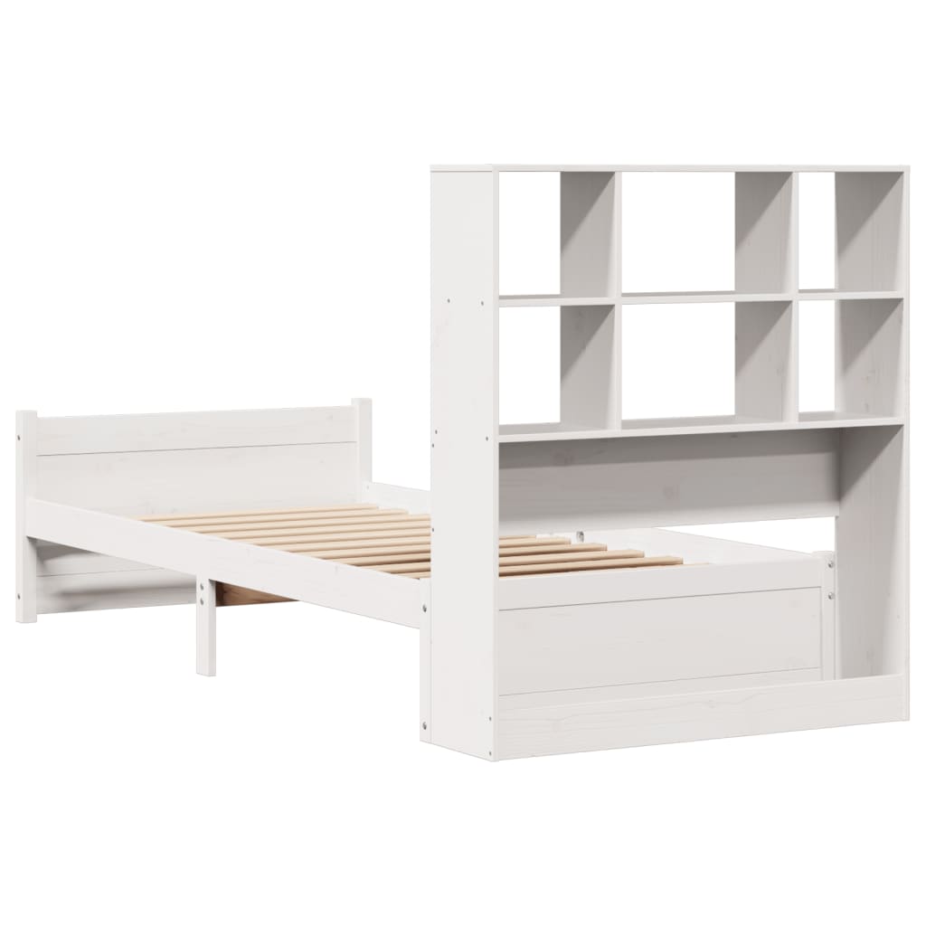 vidaXL Pat cu bibliotecă fără saltea, alb, 90x190 cm, lemn masiv pin