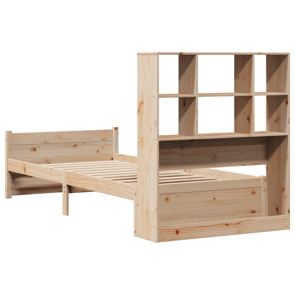 vidaXL Pat cu bibliotecă fără saltea, 90x200 cm, lemn masiv pin vidaXL Pat cu bibliotecă fără saltea, 90x200 cm, lemn masiv pin