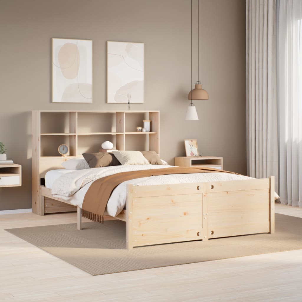 vidaXL Pat cu bibliotecă fără saltea, 140x200 cm, lemn masiv de pin vidaXL Pat cu bibliotecă fără saltea, 140x200 cm, lemn masiv de pin