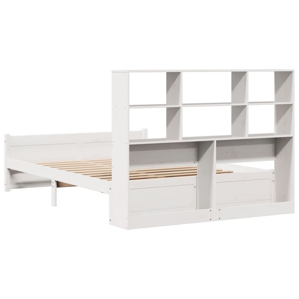 vidaXL Pat cu bibliotecă fără saltea, alb, 140x200 cm, lemn masiv pin vidaXL Pat cu bibliotecă fără saltea, alb, 140x200 cm, lemn masiv pin