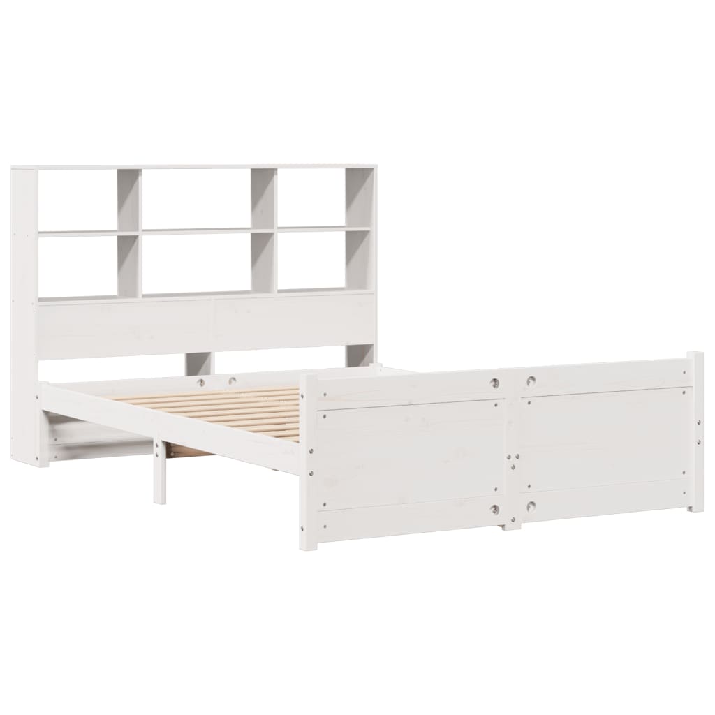 vidaXL Pat cu bibliotecă fără saltea, alb, 160x200 cm, lemn masiv pin