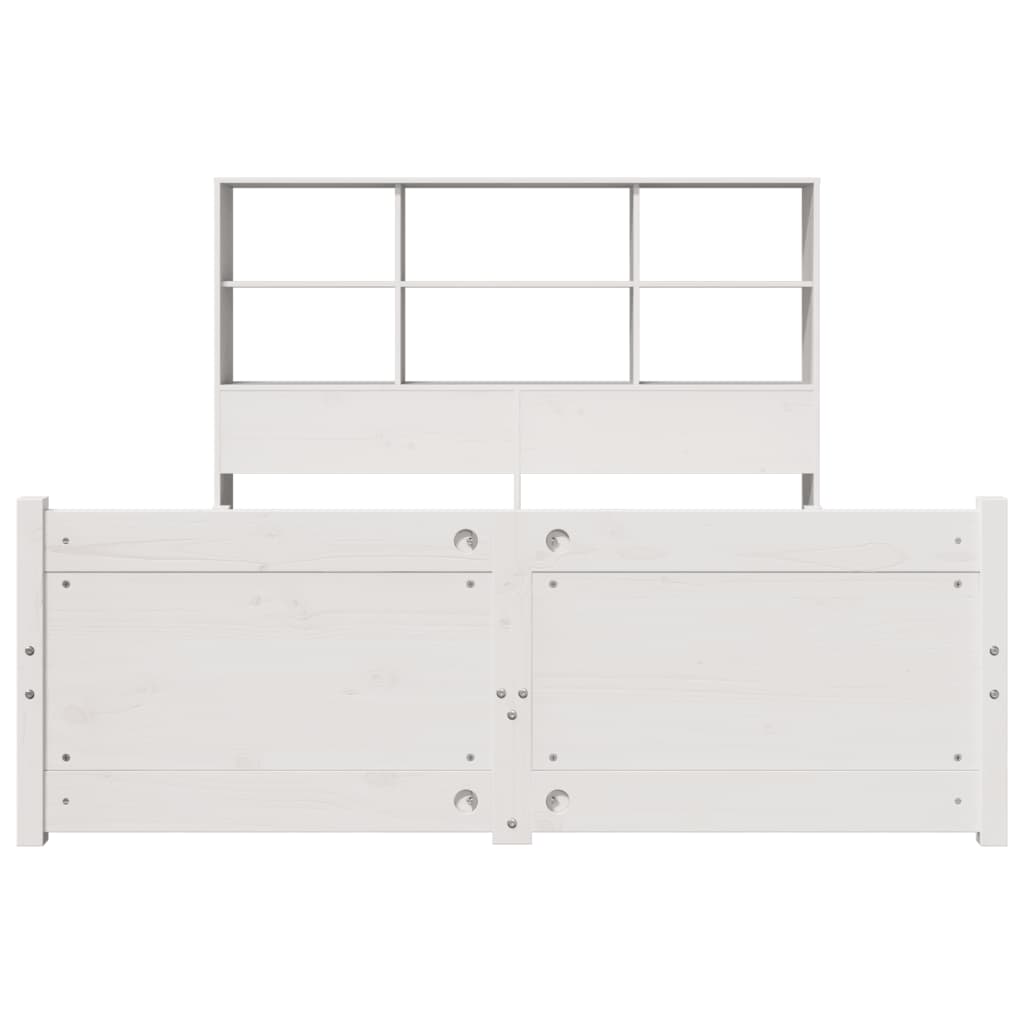 vidaXL Pat cu bibliotecă fără saltea, alb, 160x200 cm, lemn masiv pin
