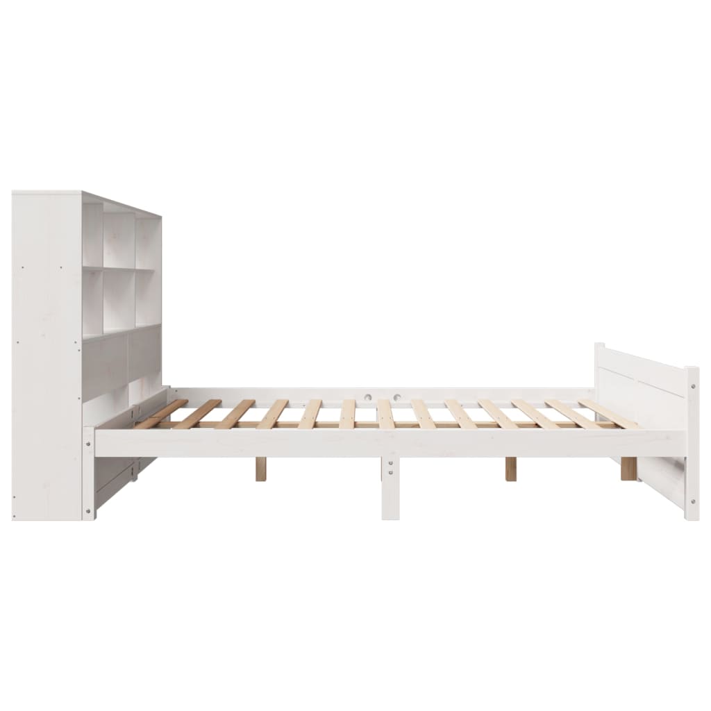 vidaXL Pat cu bibliotecă fără saltea, alb, 160x200 cm, lemn masiv pin