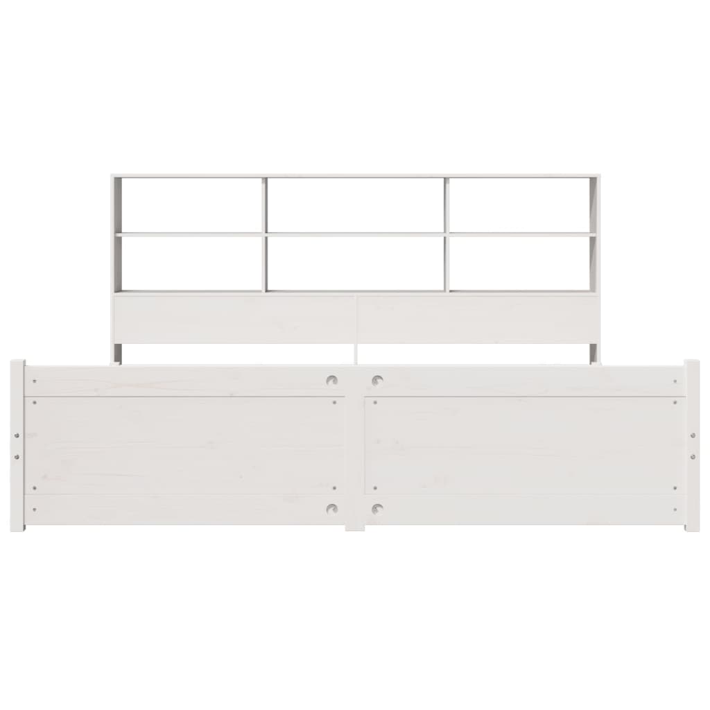 vidaXL Pat cu bibliotecă fără saltea, alb, 200x200 cm, lemn masiv pin vidaXL Pat cu bibliotecă fără saltea, alb, 200x200 cm, lemn masiv pin