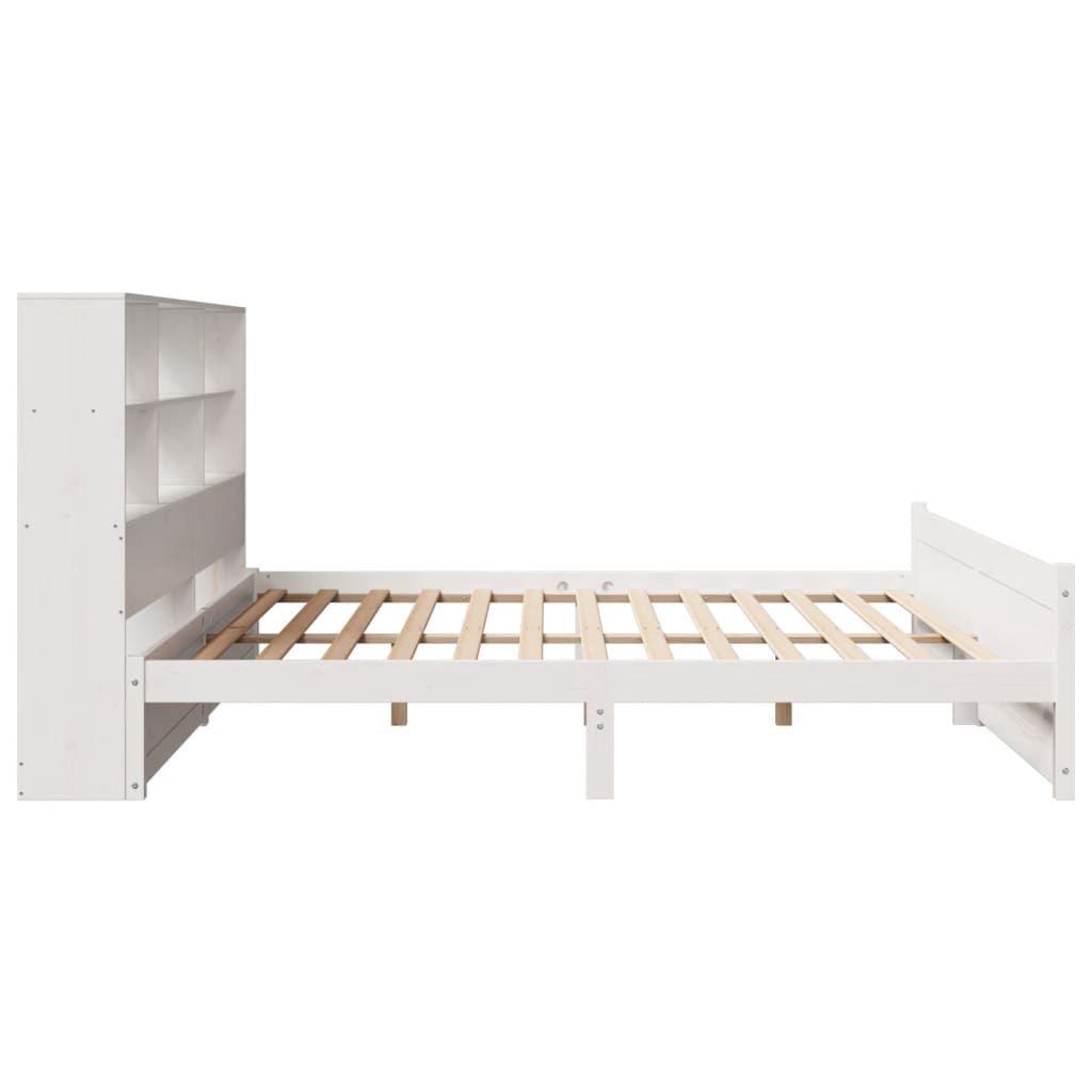 vidaXL Pat cu bibliotecă fără saltea, alb, 200x200 cm, lemn masiv pin vidaXL Pat cu bibliotecă fără saltea, alb, 200x200 cm, lemn masiv pin