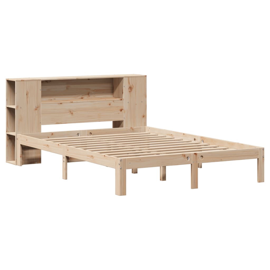 vidaXL Pat cu bibliotecă fără saltea, 120x200 cm, lemn masiv de pin vidaXL Pat cu bibliotecă fără saltea, 120x200 cm, lemn masiv de pin
