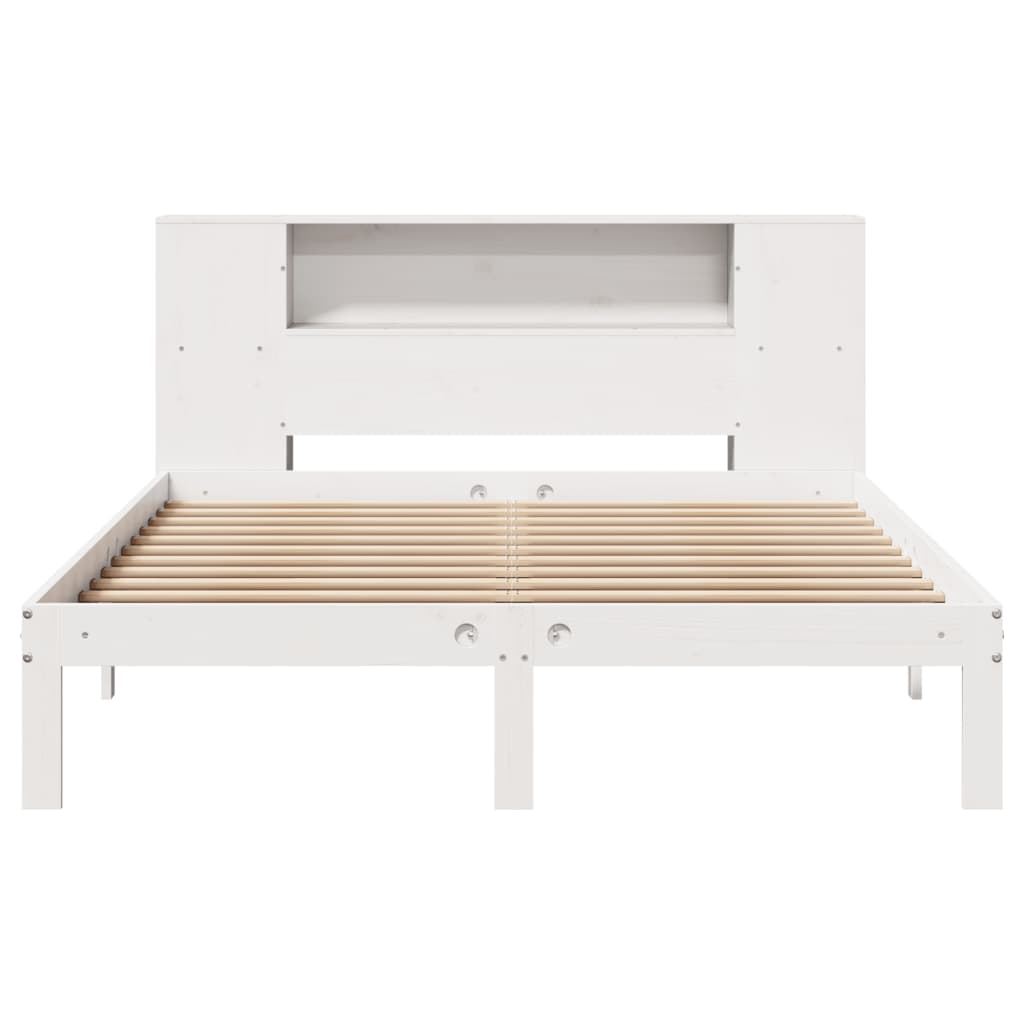 vidaXL Pat cu bibliotecă fără saltea, alb, 150x200 cm, lemn masiv pin vidaXL Pat cu bibliotecă fără saltea, alb, 150x200 cm, lemn masiv pin