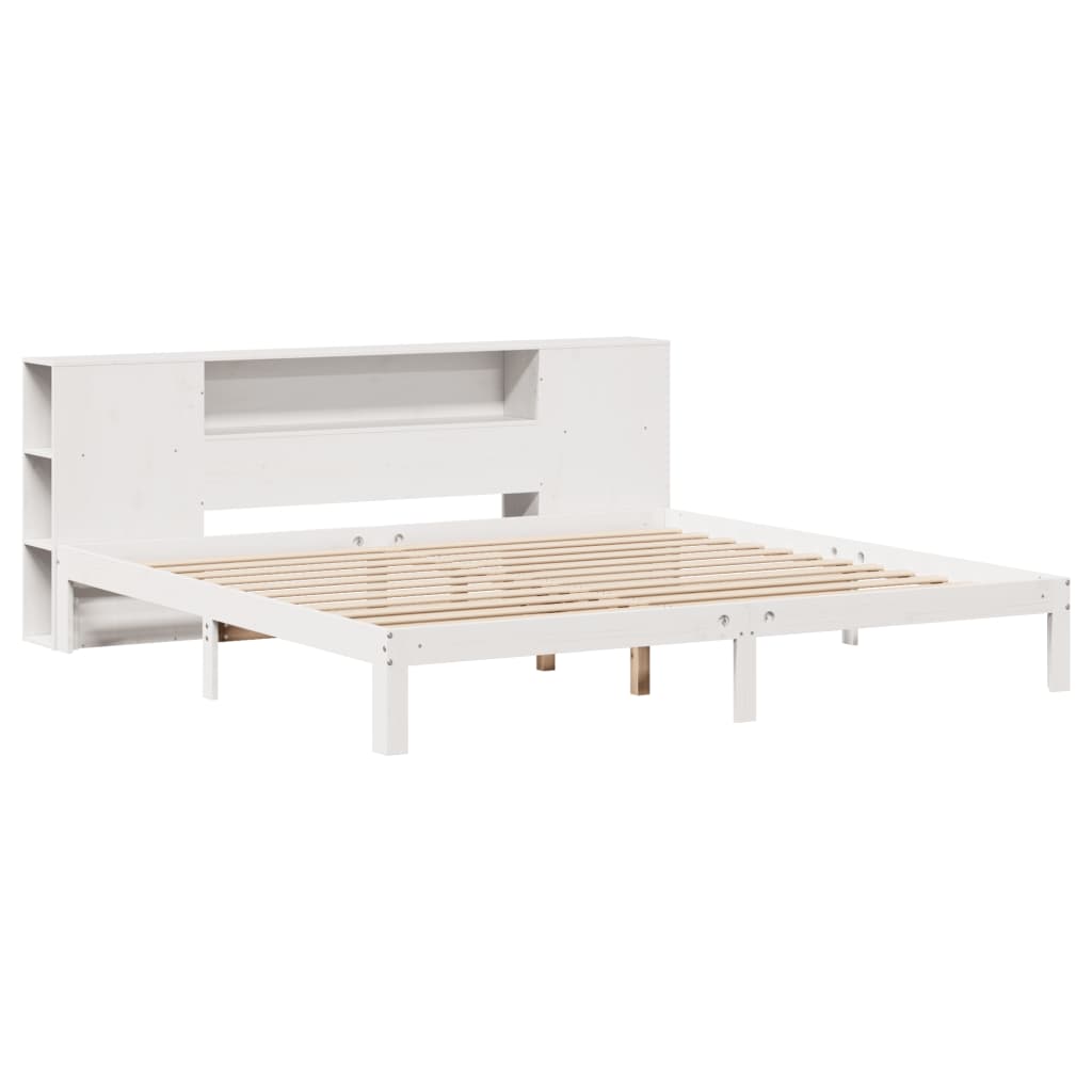 vidaXL Pat cu bibliotecă fără saltea, alb, 200x200 cm, lemn masiv pin vidaXL Pat cu bibliotecă fără saltea, alb, 200x200 cm, lemn masiv pin
