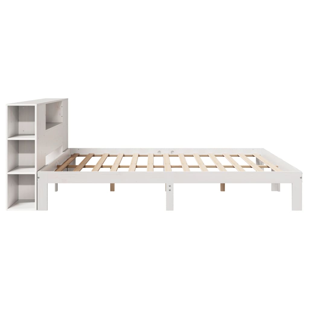 vidaXL Pat cu bibliotecă fără saltea, alb, 200x200 cm, lemn masiv pin vidaXL Pat cu bibliotecă fără saltea, alb, 200x200 cm, lemn masiv pin