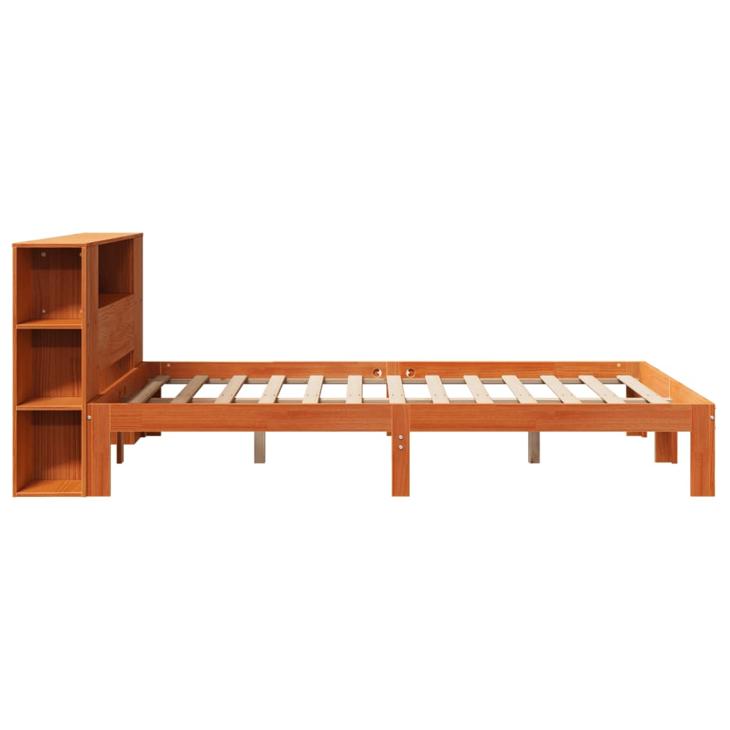 vidaXL Pat cu bibliotecă fără saltea, maro, 120x200 cm, lemn masiv pin vidaXL Pat cu bibliotecă fără saltea, maro, 120x200 cm, lemn masiv pin