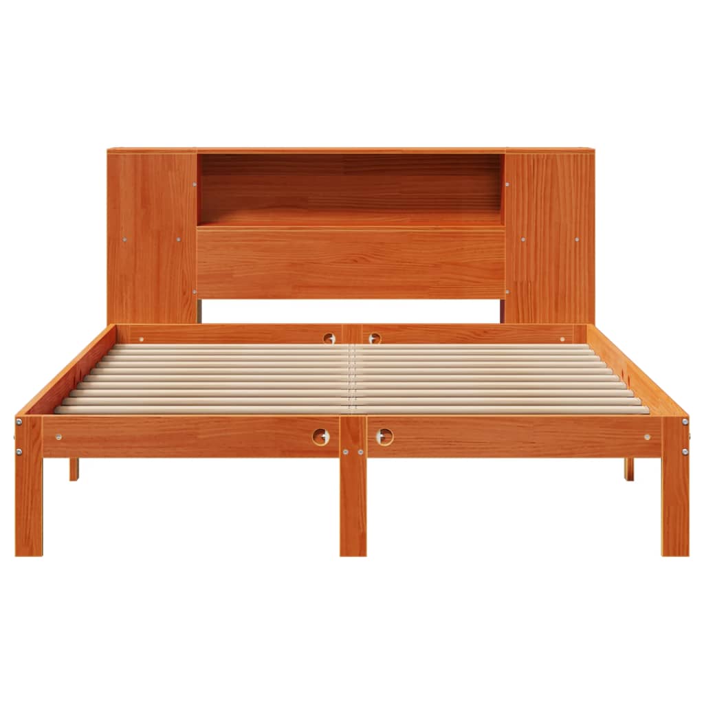 vidaXL Pat cu bibliotecă fără saltea maro 140x200 cm lemn masiv de pin