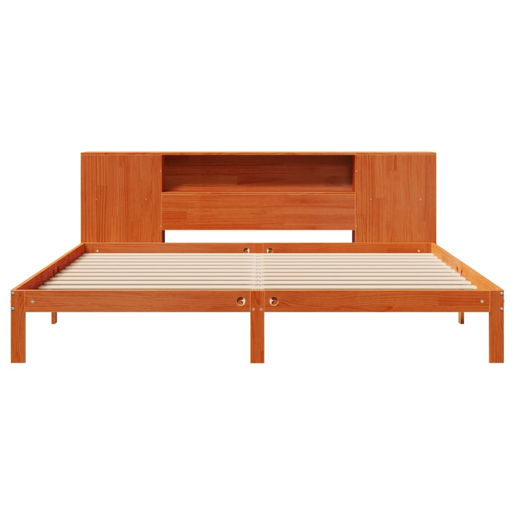 vidaXL Pat cu bibliotecă fără saltea maro 180x200 cm lemn masiv de pin