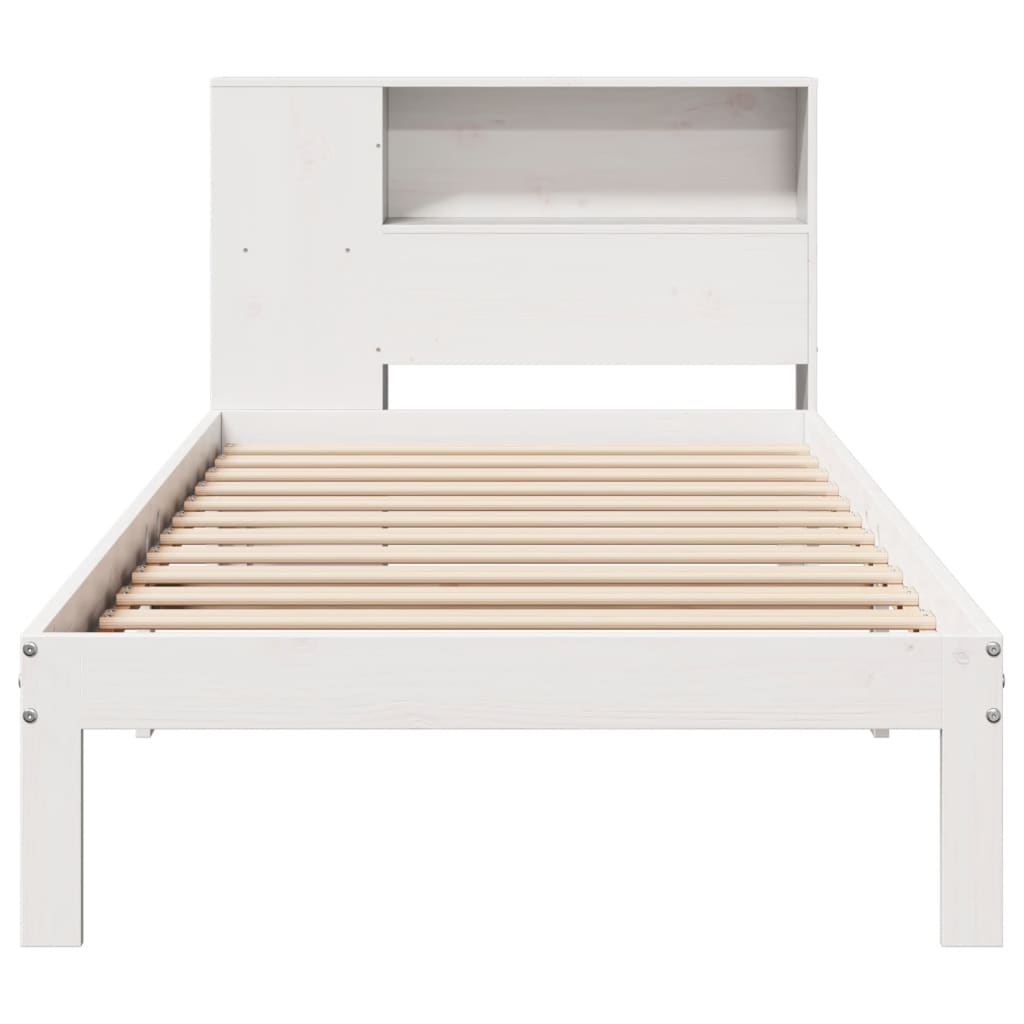vidaXL Pat cu bibliotecă fără saltea, alb, 75x190 cm, lemn masiv pin vidaXL Pat cu bibliotecă fără saltea, alb, 75x190 cm, lemn masiv pin