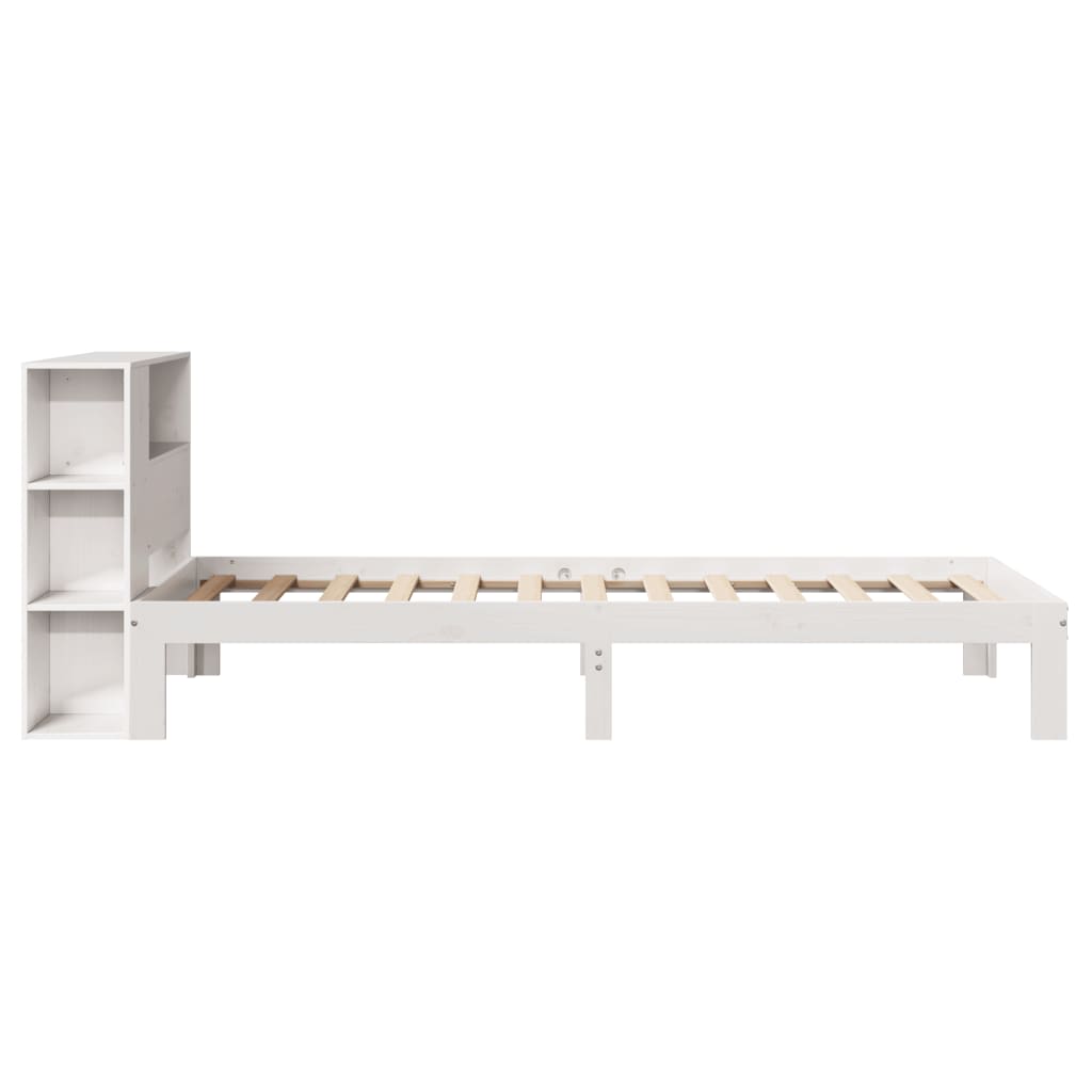 vidaXL Pat cu bibliotecă fără saltea, alb, 75x190 cm, lemn masiv pin vidaXL Pat cu bibliotecă fără saltea, alb, 75x190 cm, lemn masiv pin