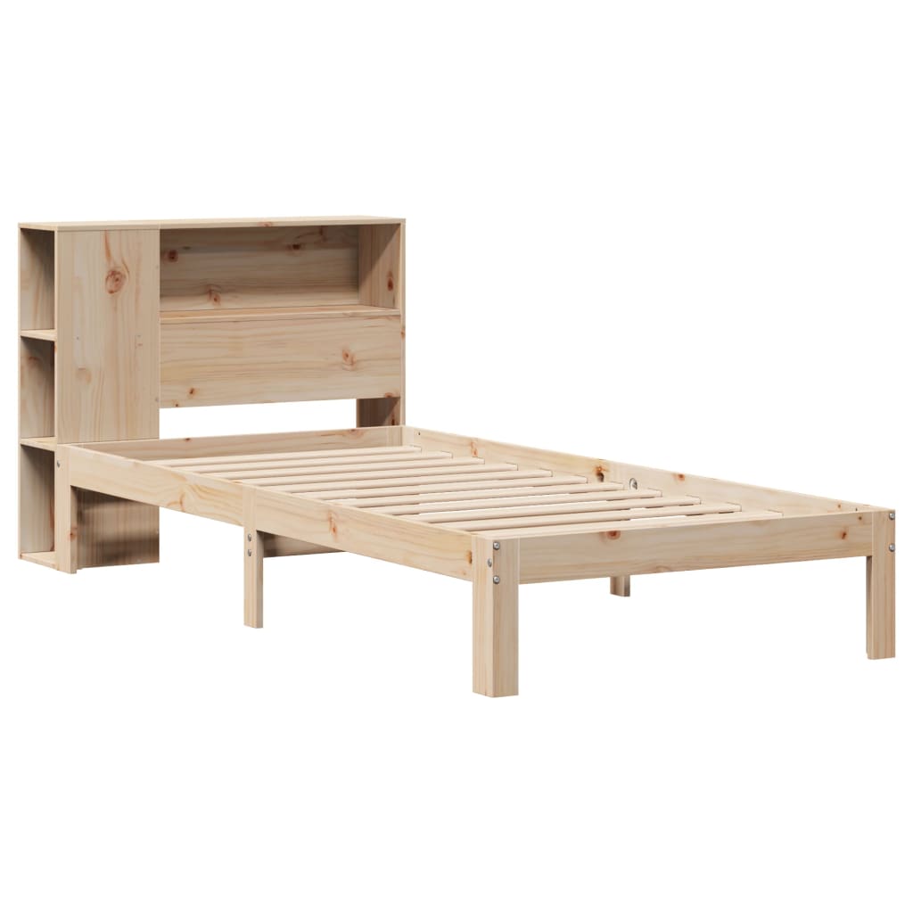 vidaXL Pat cu bibliotecă fără saltea, 90x190 cm, lemn masiv de pin vidaXL Pat cu bibliotecă fără saltea, 90x190 cm, lemn masiv de pin