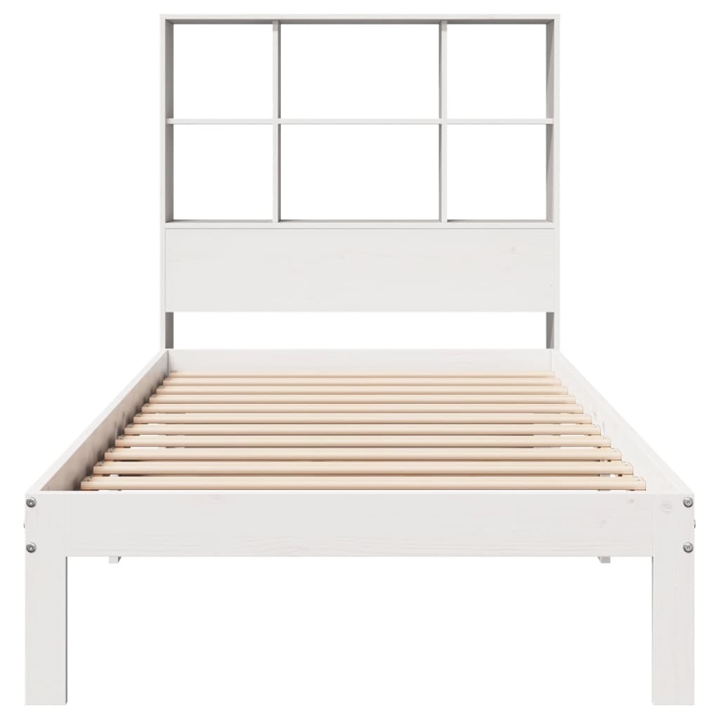 vidaXL Pat cu bibliotecă fără saltea, alb, 90x200 cm, lemn masiv pin vidaXL Pat cu bibliotecă fără saltea, alb, 90x200 cm, lemn masiv pin