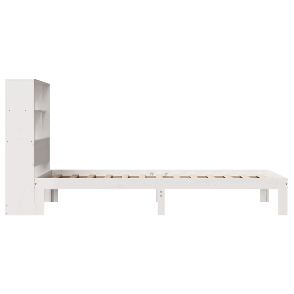 vidaXL Pat cu bibliotecă fără saltea, alb, 90x200 cm, lemn masiv pin vidaXL Pat cu bibliotecă fără saltea, alb, 90x200 cm, lemn masiv pin