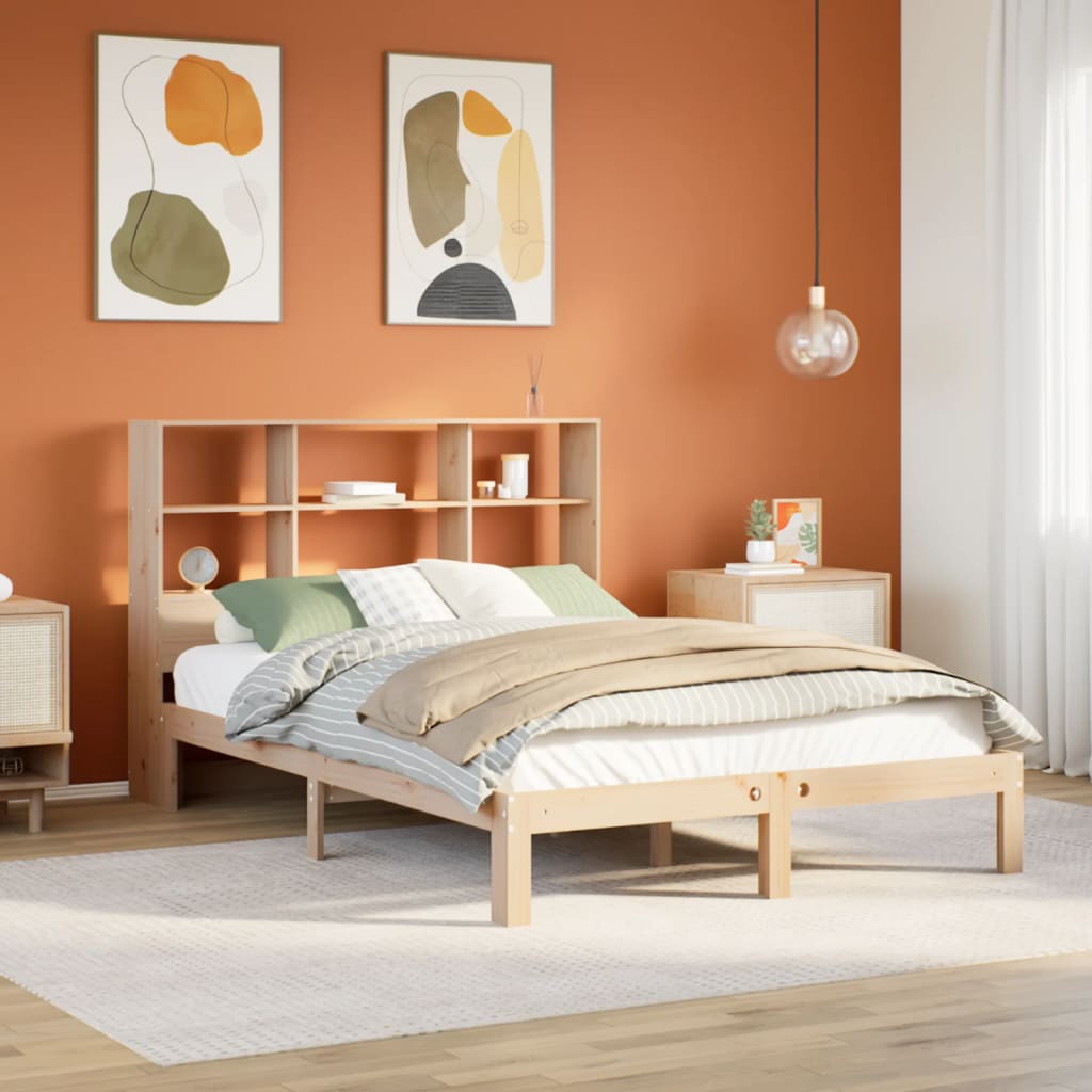 vidaXL Pat cu bibliotecă fără saltea, 160x200 cm, lemn masiv de pin vidaXL Pat cu bibliotecă fără saltea, 160x200 cm, lemn masiv de pin