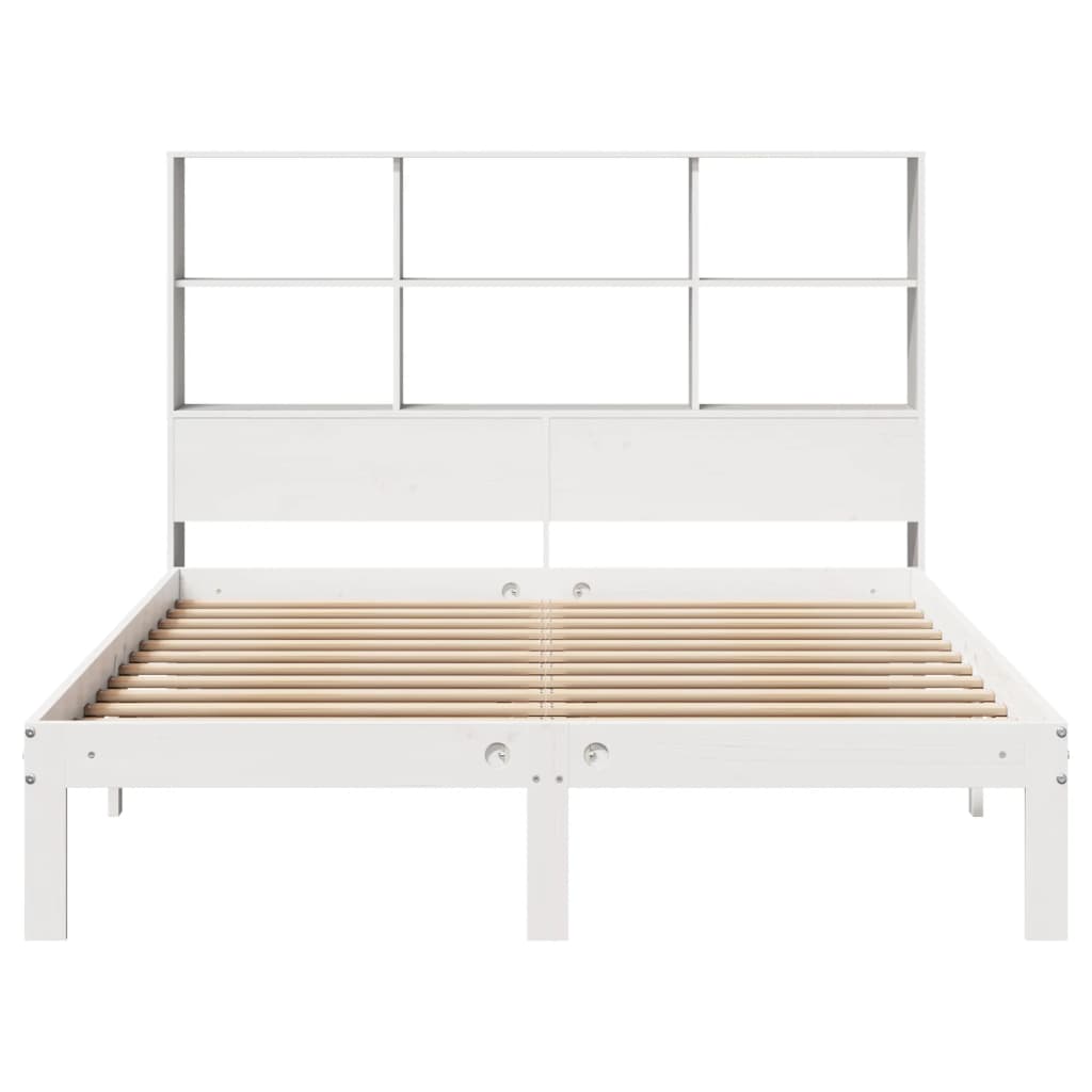 vidaXL Pat cu bibliotecă fără saltea, alb, 160x200 cm, lemn masiv pin
