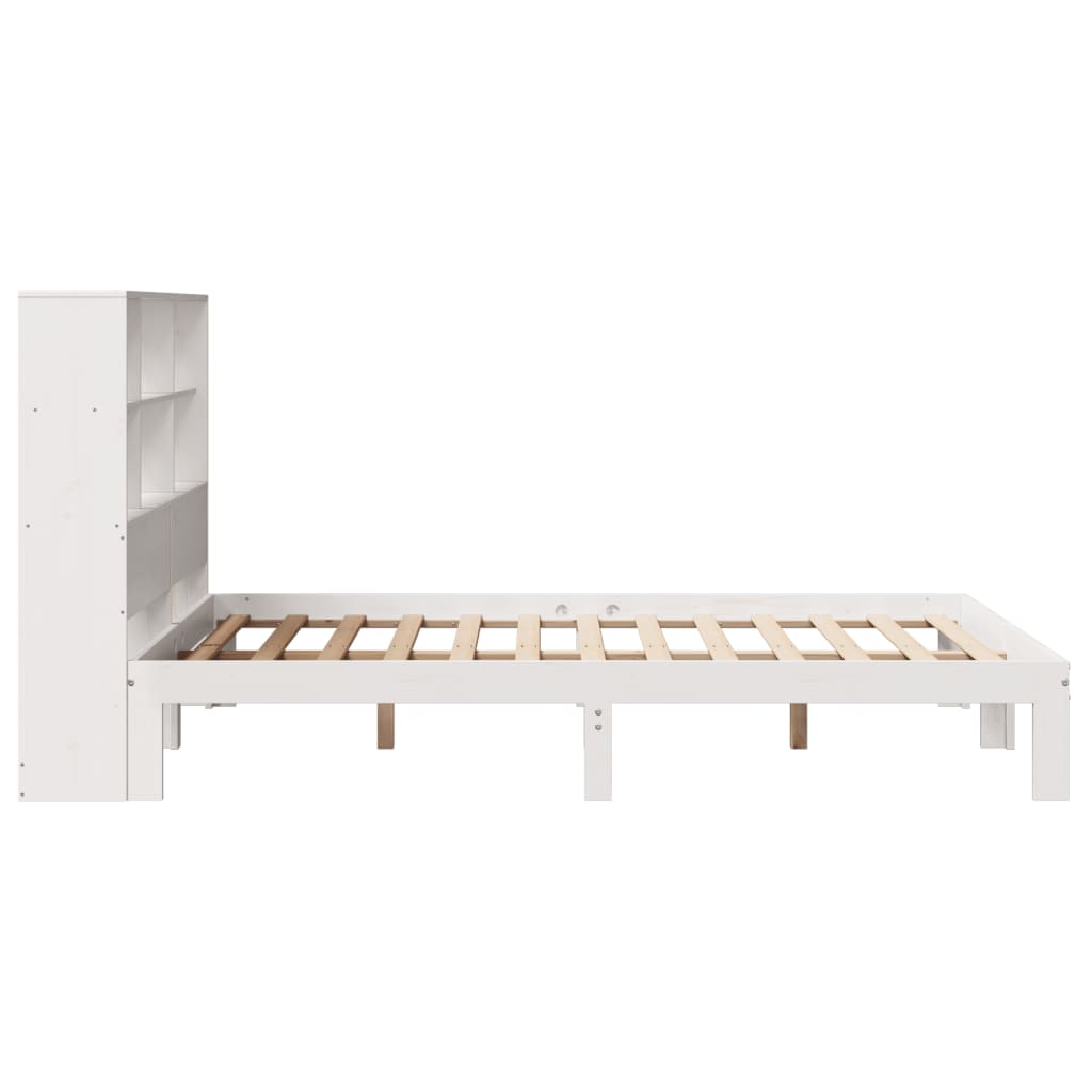 vidaXL Pat cu bibliotecă fără saltea, alb, 160x200 cm, lemn masiv pin