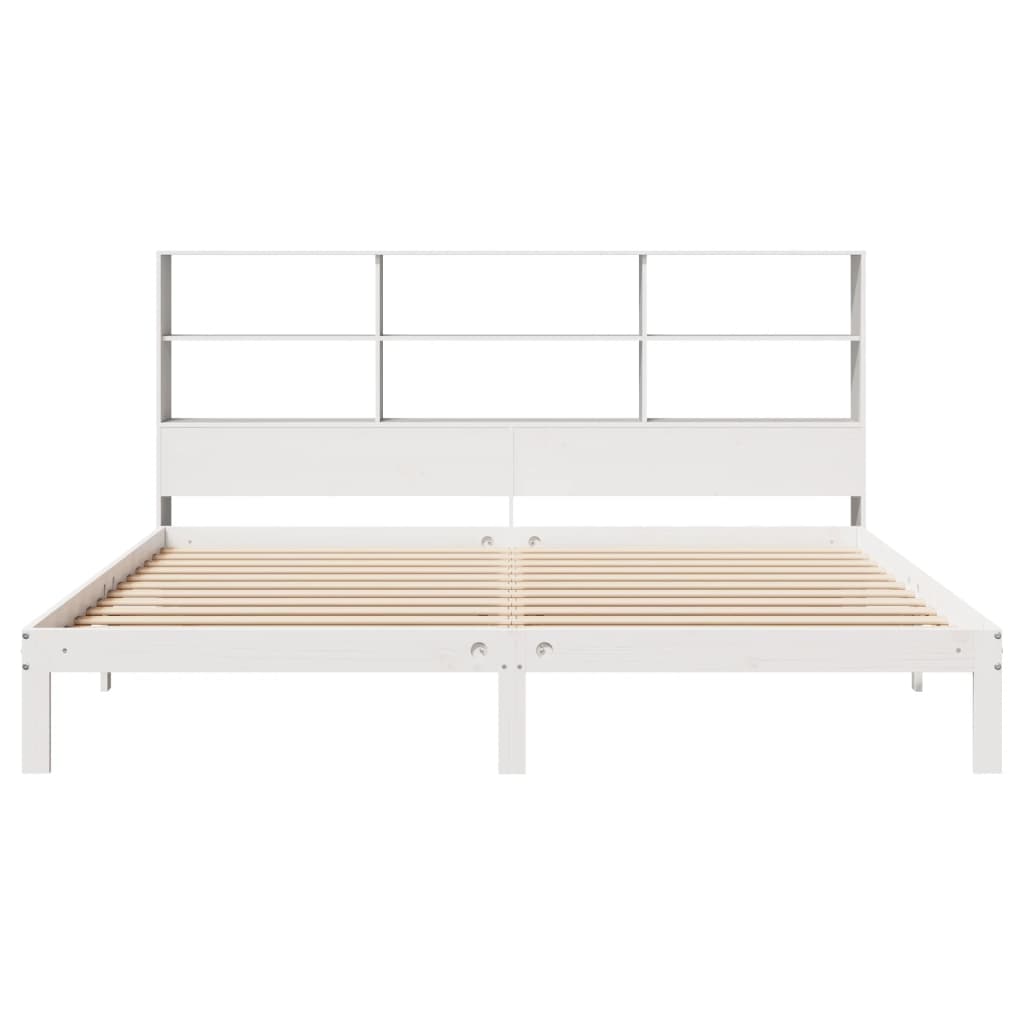 vidaXL Pat cu bibliotecă fără saltea, alb, 200x200 cm, lemn masiv pin