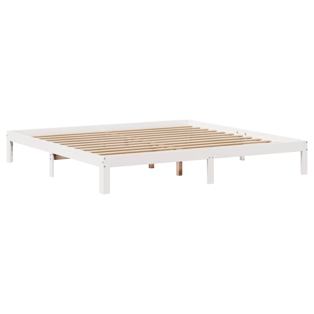 vidaXL Pat cu bibliotecă fără saltea, alb, 200x200 cm, lemn masiv pin