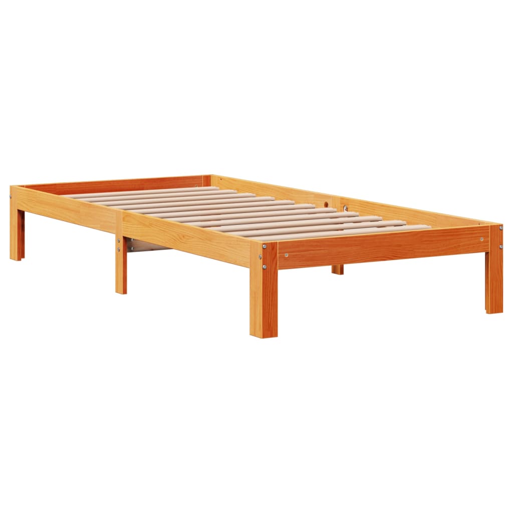 vidaXL Pat cu bibliotecă fără saltea, maro, 100x200 cm, lemn masiv pin vidaXL Pat cu bibliotecă fără saltea, maro, 100x200 cm, lemn masiv pin