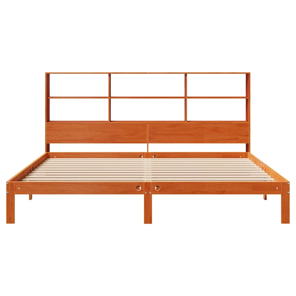vidaXL Pat cu bibliotecă fără saltea maro 180x200 cm lemn masiv de pin
