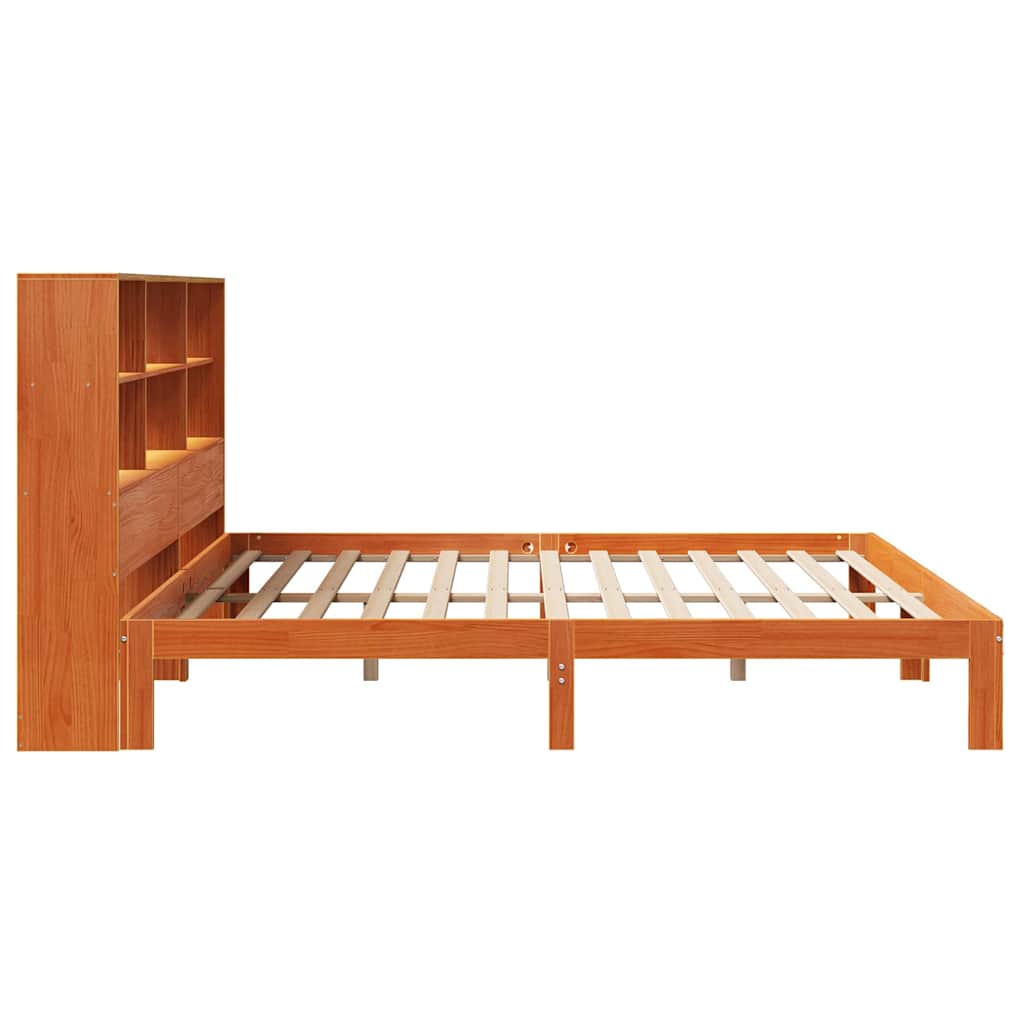 vidaXL Pat cu bibliotecă fără saltea maro 180x200 cm lemn masiv de pin