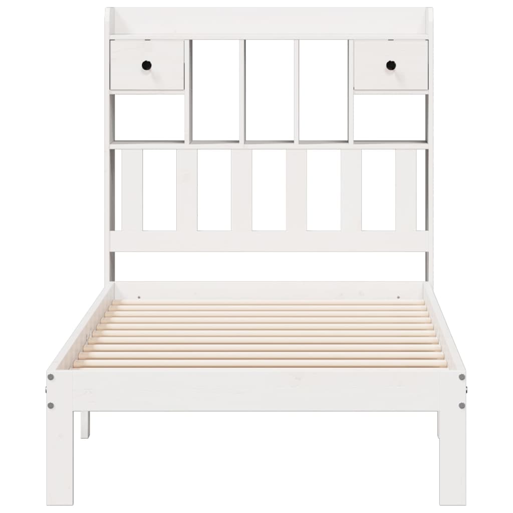 vidaXL Pat cu bibliotecă fără saltea, alb, 75x190 cm, lemn masiv pin vidaXL Pat cu bibliotecă fără saltea, alb, 75x190 cm, lemn masiv pin