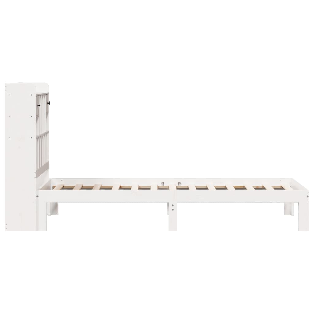 vidaXL Pat cu bibliotecă fără saltea, alb, 75x190 cm, lemn masiv pin vidaXL Pat cu bibliotecă fără saltea, alb, 75x190 cm, lemn masiv pin
