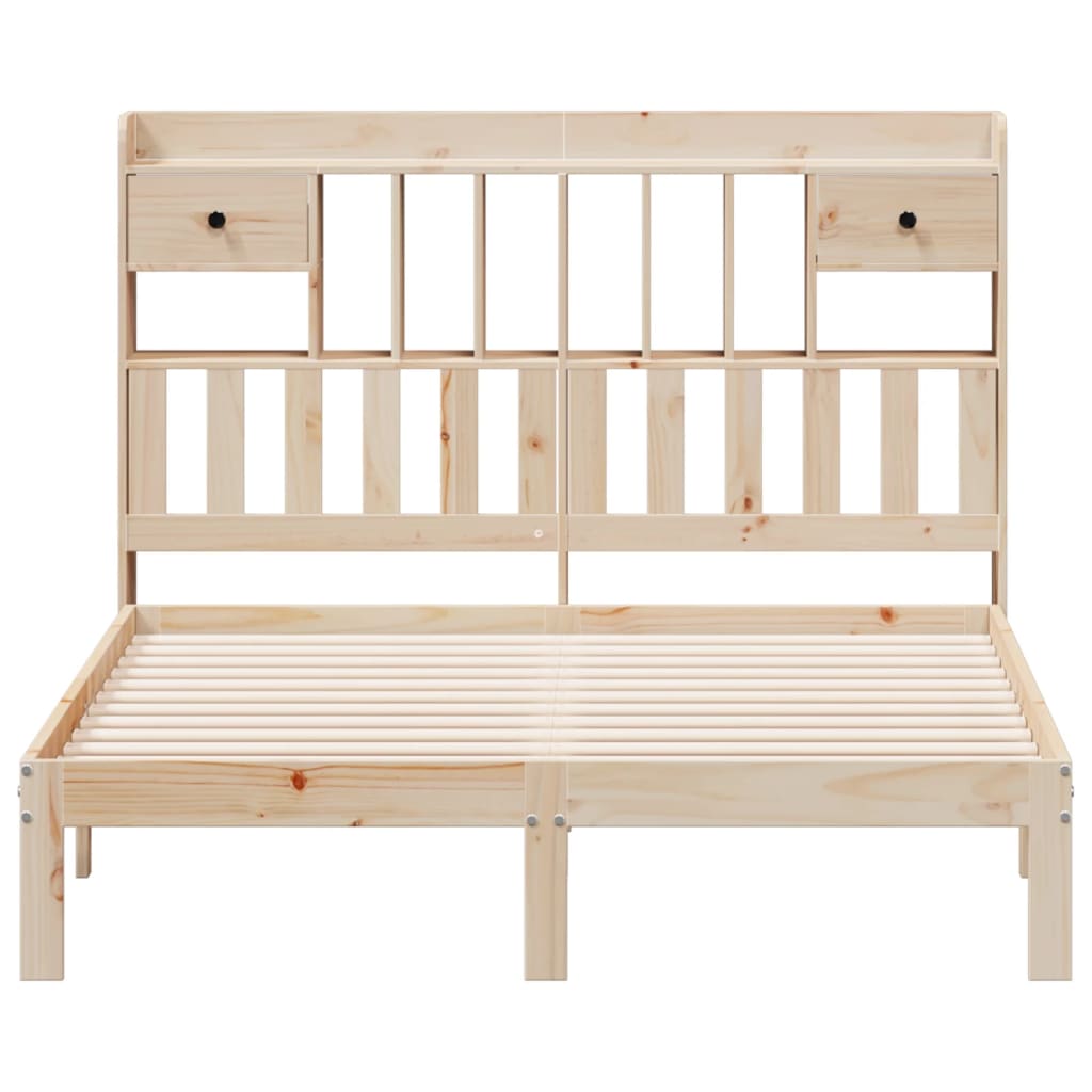 vidaXL Pat cu bibliotecă fără saltea, 135x190 cm, lemn masiv de pin vidaXL Pat cu bibliotecă fără saltea, 135x190 cm, lemn masiv de pin
