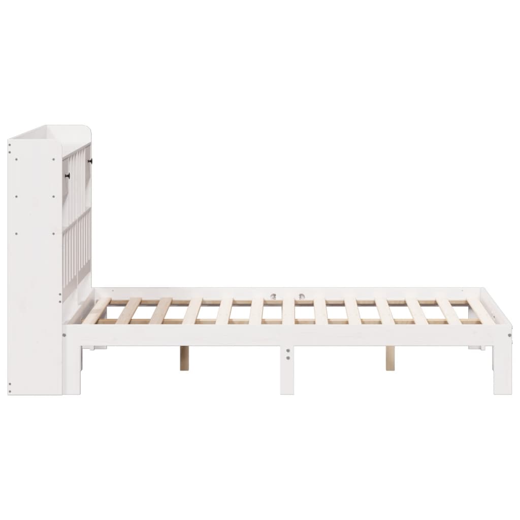vidaXL Pat cu bibliotecă fără saltea, alb, 135x190 cm, lemn masiv pin vidaXL Pat cu bibliotecă fără saltea, alb, 135x190 cm, lemn masiv pin