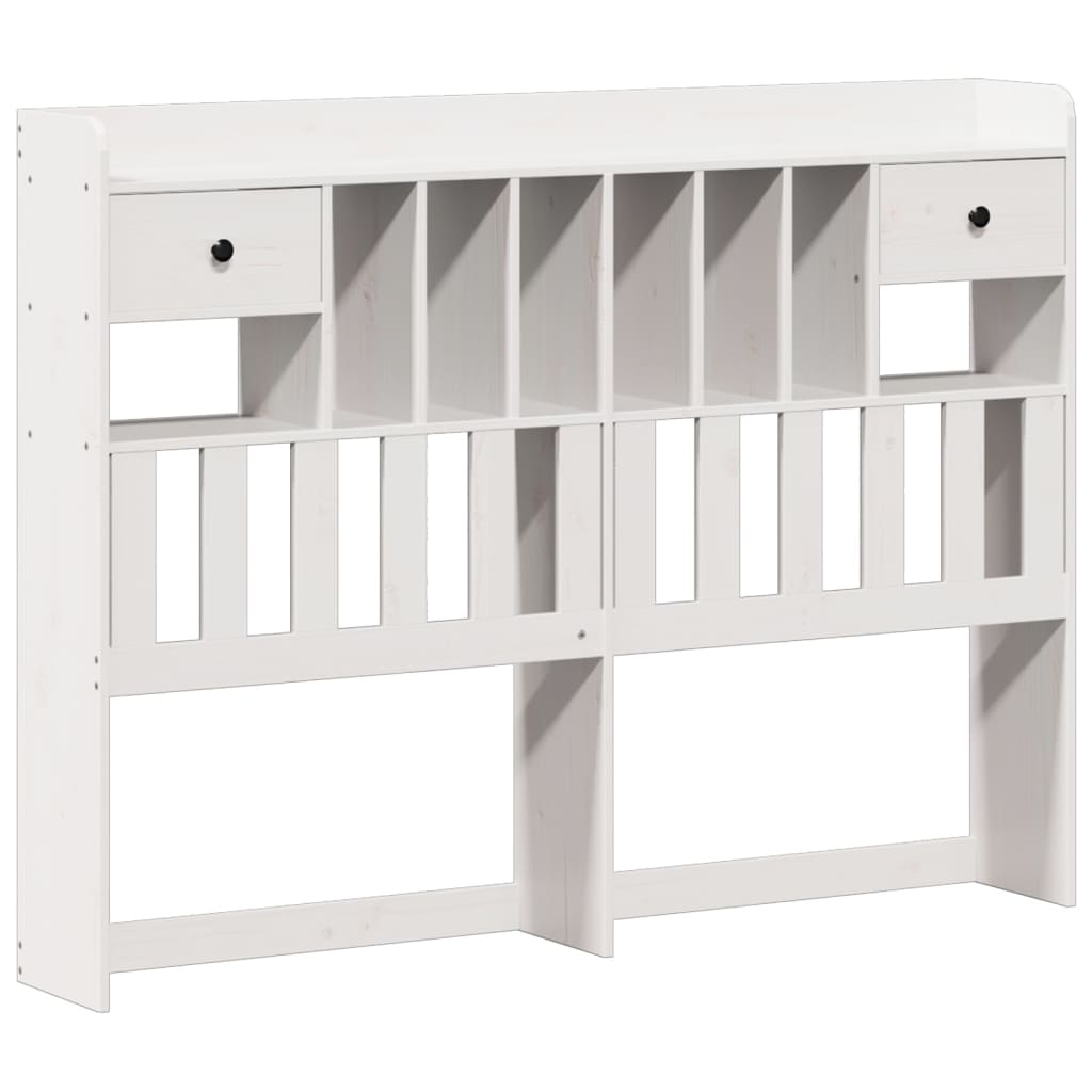 vidaXL Pat cu bibliotecă fără saltea, alb, 135x190 cm, lemn masiv pin vidaXL Pat cu bibliotecă fără saltea, alb, 135x190 cm, lemn masiv pin