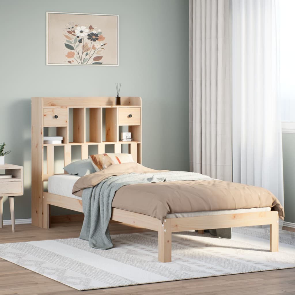 vidaXL Pat cu bibliotecă fără saltea, 90x200 cm, lemn masiv pin vidaXL Pat cu bibliotecă fără saltea, 90x200 cm, lemn masiv pin