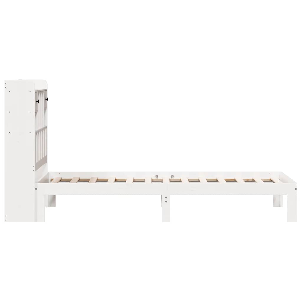 vidaXL Pat cu bibliotecă fără saltea, alb, 90x200 cm, lemn masiv pin vidaXL Pat cu bibliotecă fără saltea, alb, 90x200 cm, lemn masiv pin