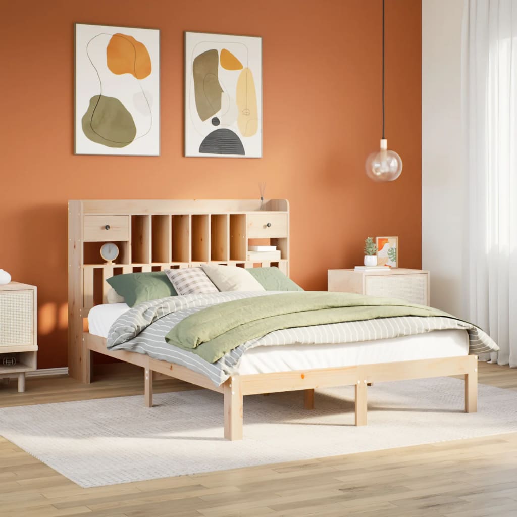vidaXL Pat cu bibliotecă fără saltea, 140x200 cm, lemn masiv de pin vidaXL Pat cu bibliotecă fără saltea, 140x200 cm, lemn masiv de pin
