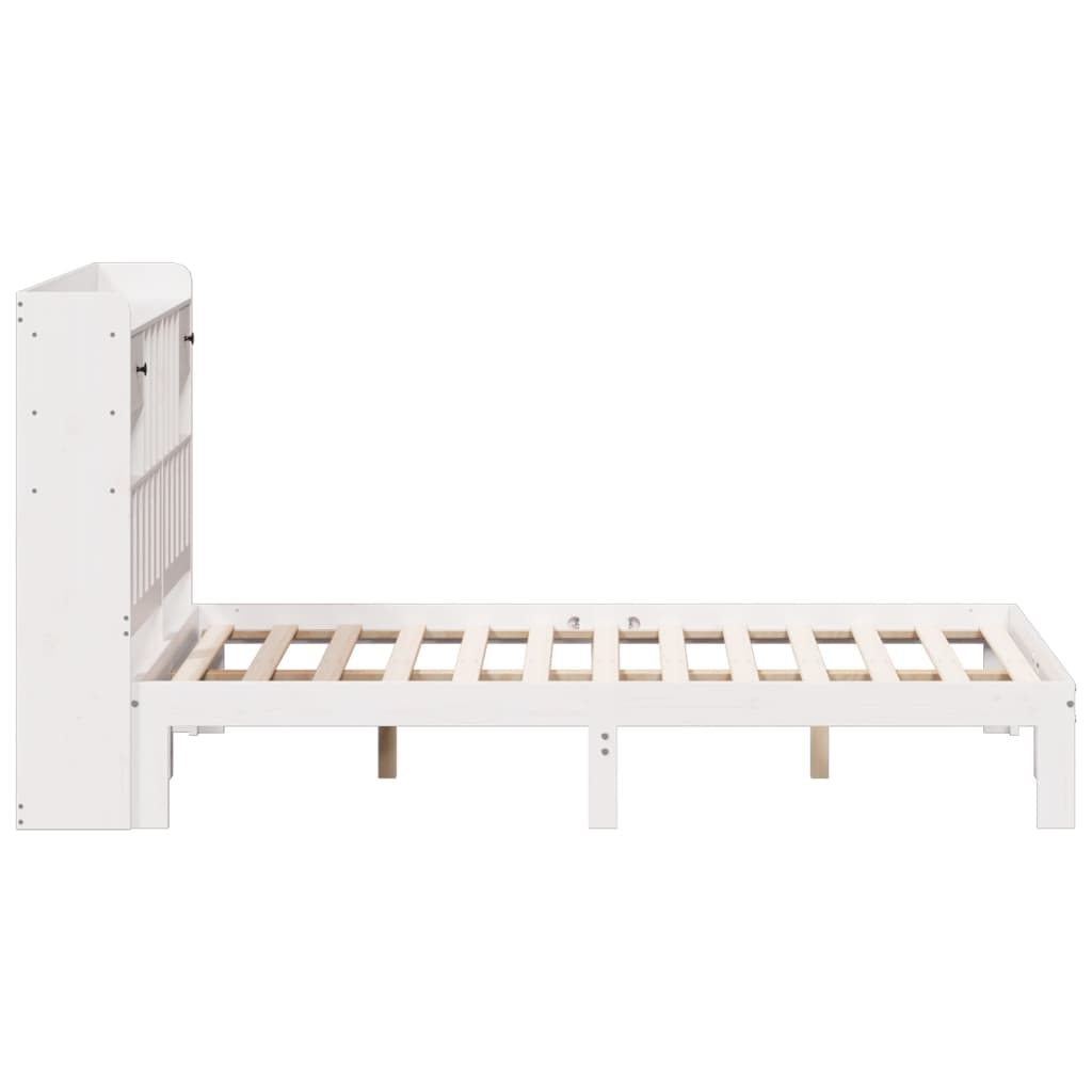 vidaXL Pat cu bibliotecă fără saltea, alb, 150x200 cm, lemn masiv pin
