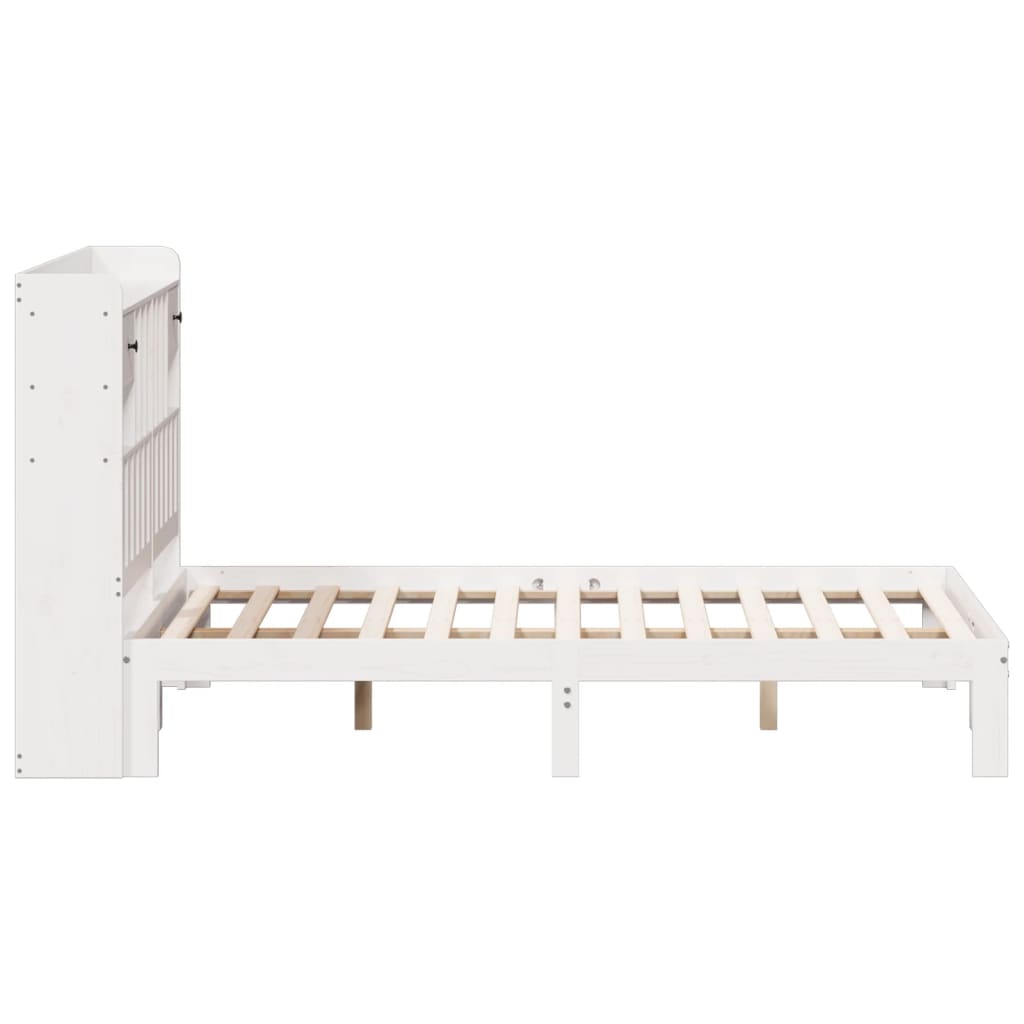vidaXL Pat cu bibliotecă fără saltea, alb, 160x200 cm, lemn masiv pin vidaXL Pat cu bibliotecă fără saltea, alb, 160x200 cm, lemn masiv pin