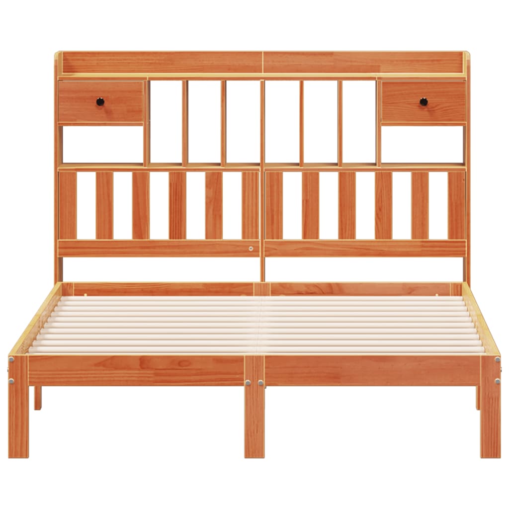 vidaXL Pat cu bibliotecă fără saltea maro 135x190 cm lemn masiv de pin