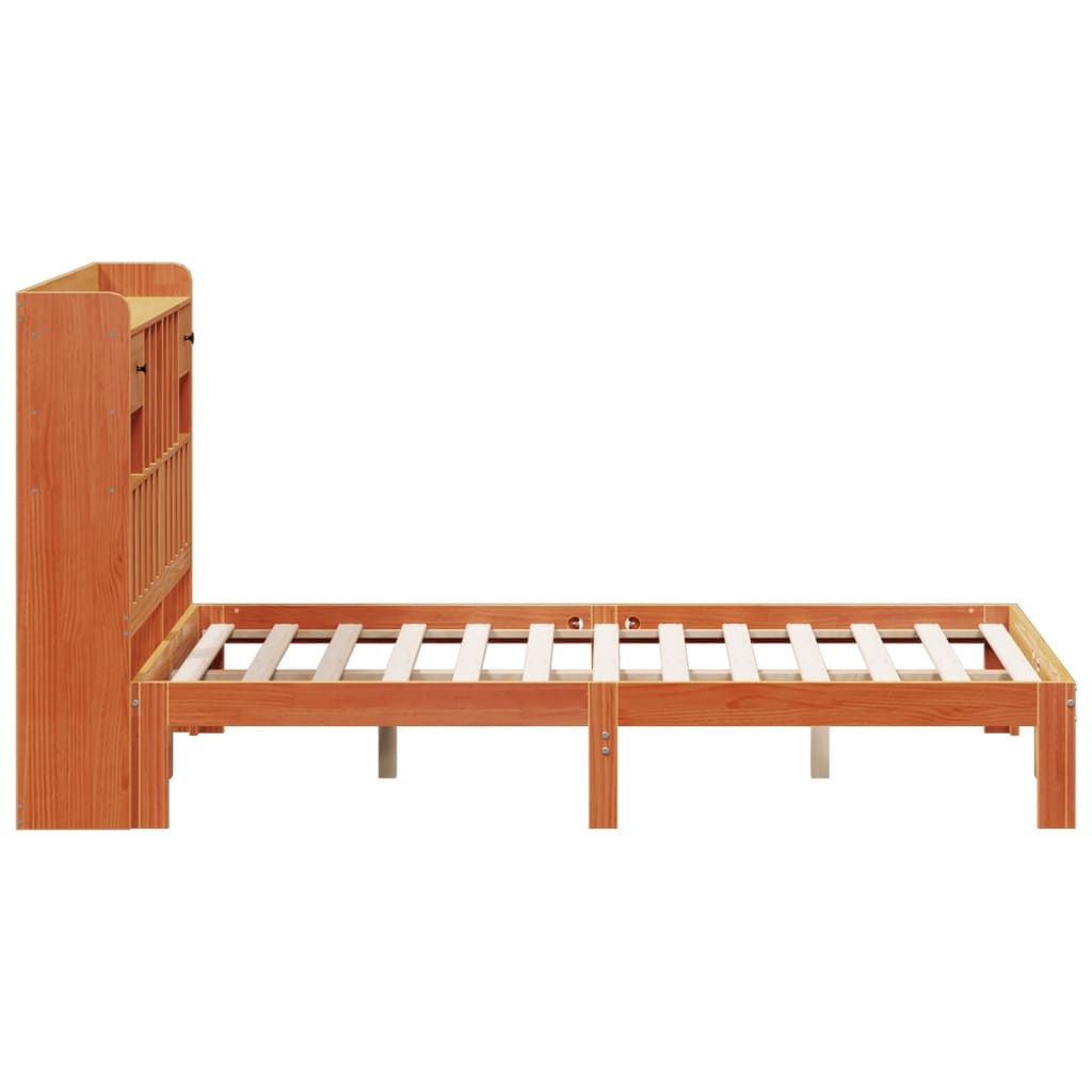 vidaXL Pat cu bibliotecă fără saltea maro 140x190 cm lemn masiv de pin